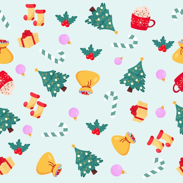 Sem costura padrão de Natal com ilustração vetorial de presentes