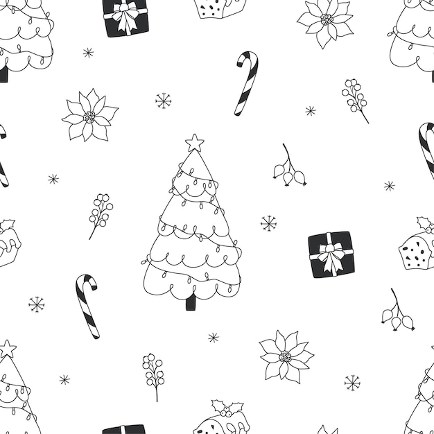 Vetor sem costura padrão de natal em estilo doodle