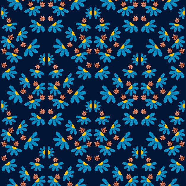 Sem costura padrão floral abstrato na moda, estilo desenhado à mão. plantas azuis, amarelas, vetor