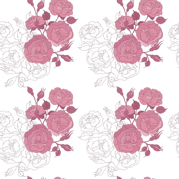 Sem costura padrão floral com delicadas rosas em fundo branco
