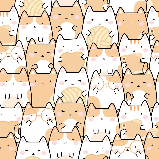 Padrão Uniforme De Gatos Bonitos No Estilo Kawaii Anime Isolado Em Um Fundo  Branco Ilustração do Vetor - Ilustração de gato, gatinho: 231816064