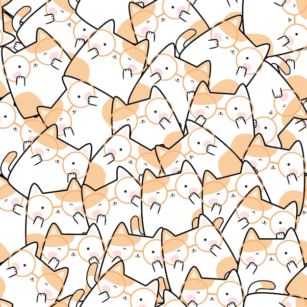 Sem costura padrão kawaii bonito gatos desenhos animados animais ilustração vetorial de fundo