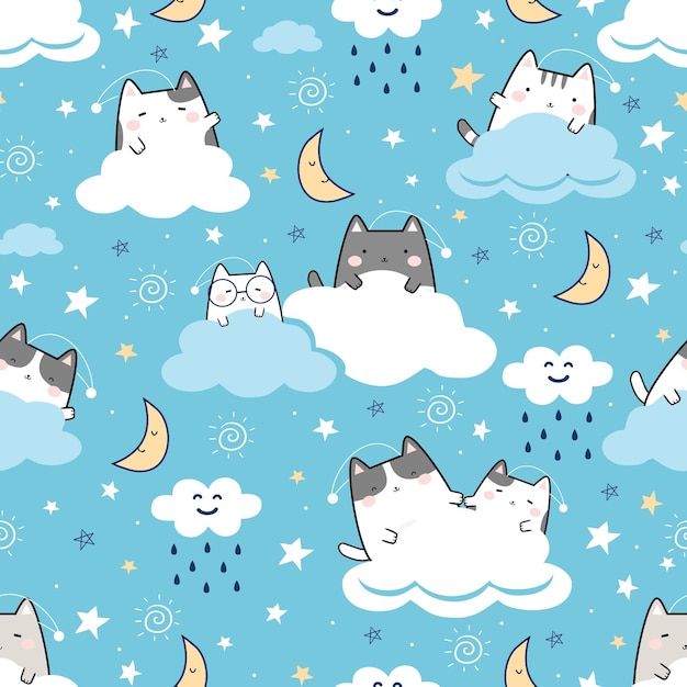 Bonito sem costura de fundo com estrelas de kawaii dos desenhos