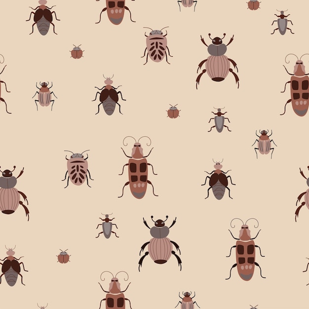 Sem costura padrão natural insetos insetos insetos fundo marrom desenho à mão design para textil