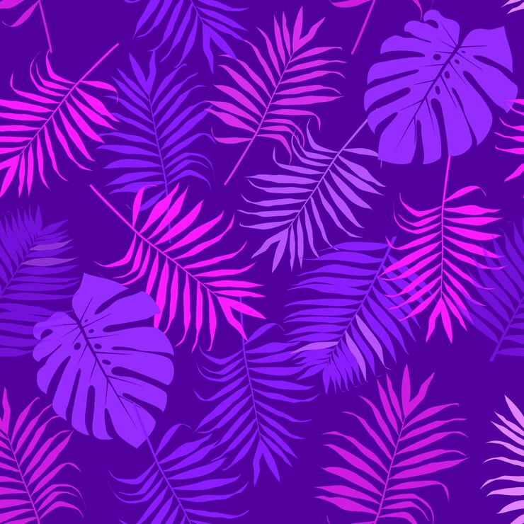 Sem costura padrão roxo com folhas de palmeira.