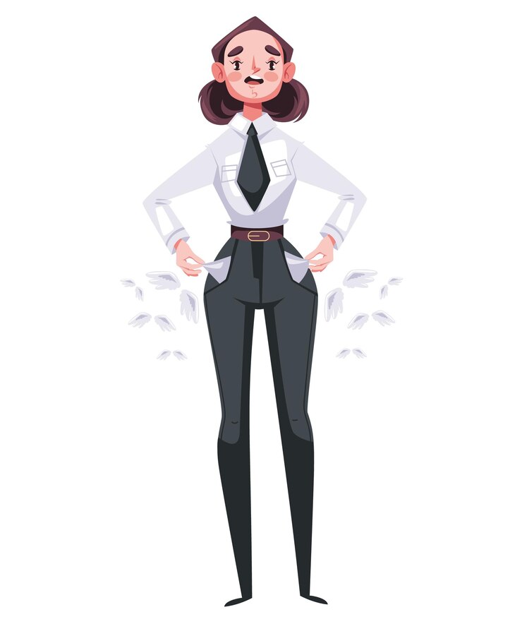 Vetor sem dinheiro bolso vazio pobre conceito de personagem de trabalhador de escritório de negócios design gráfico