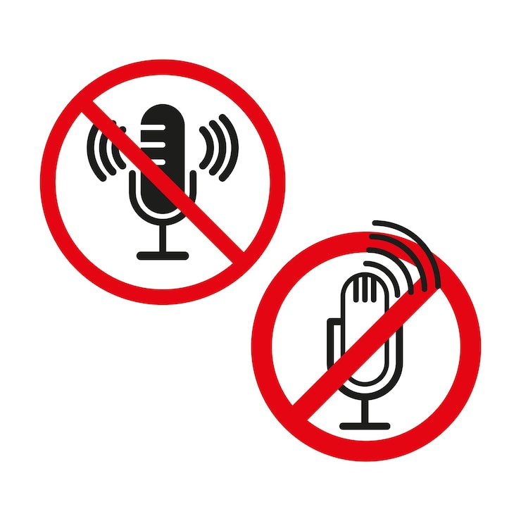 Vetor sem ícone de microfone círculo de proibição vermelho ondas sonoras bloqueadas símbolo de silenciamento do vetor