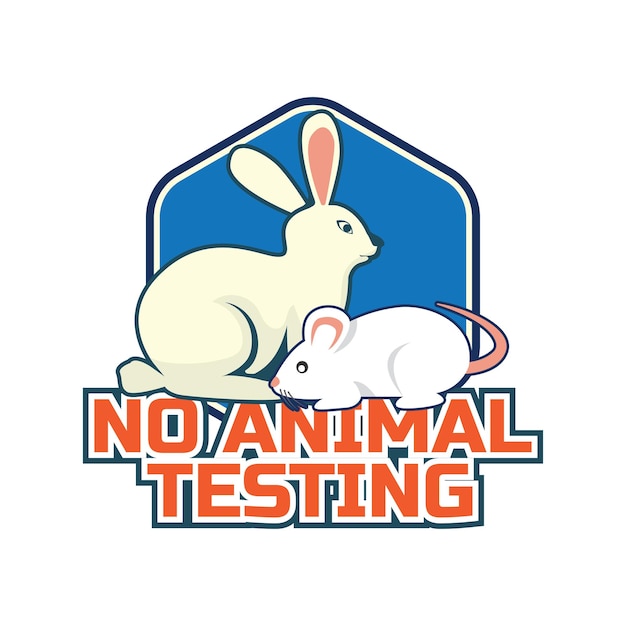 Vetor sem logotipo de testes em animais com um coelho e um quadrado azul