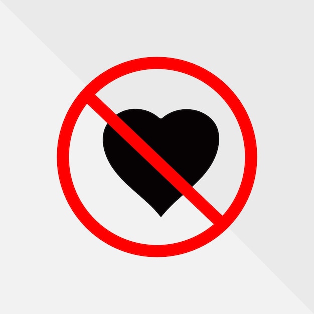 Sem símbolo de amor Sem ícone de coração Desamor desgosto ícone proibição Coração sem símbolo de amor Coração quebrado