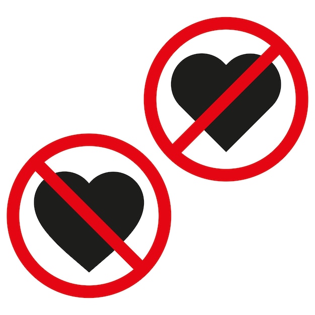 Sem sinal de amor Símbolo de Proibição Ícone de Coração Vector proibido