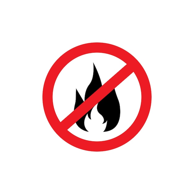 Sem sinal de incêndio Icon Set de chama e queima símbolo vetor proibição em um estilo preto preenchido e delineado sinal de proibição de combustão