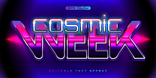 Vetor semana cósmica com efeito de texto editável retro brilhante y2k