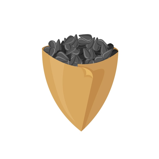 Semente de girassol torrada e crua sementes com casca em um cone de papel ilustração vetorial de embalagem