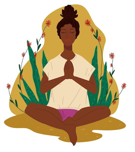Senhora de personagem feminina fazendo ioga sentada em asana