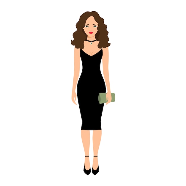 Senhora de vestido preto à noite