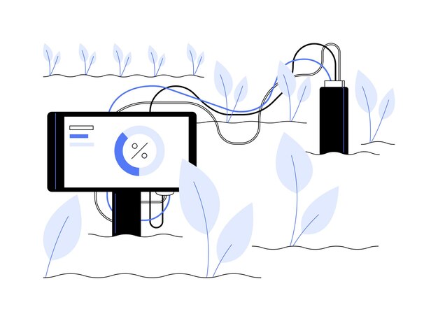 Vetor sensor de umidade do solo conceito abstrato vetor ilustração detecção de umidade do solo usando estudo de ecologia de sensor gestão de água sustentável tecnologia de casa inteligente metáfora abstrata