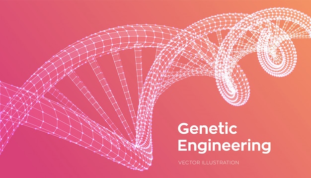 Sequência de dna. wireframe dna moléculas estrutura de malha. código de dna