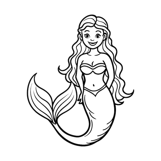 sereia no oceano ilustração vetorial de linha de arte