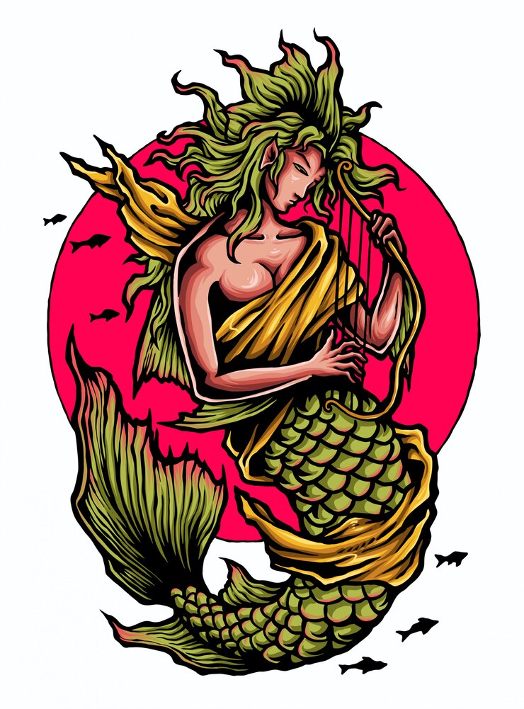 Vetor sereia, personagem, ilustração