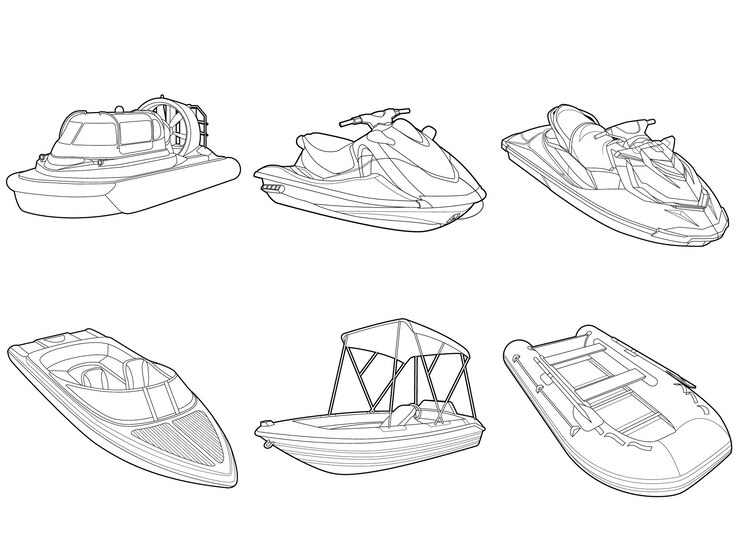 Série de barcos de livros para colorir página três