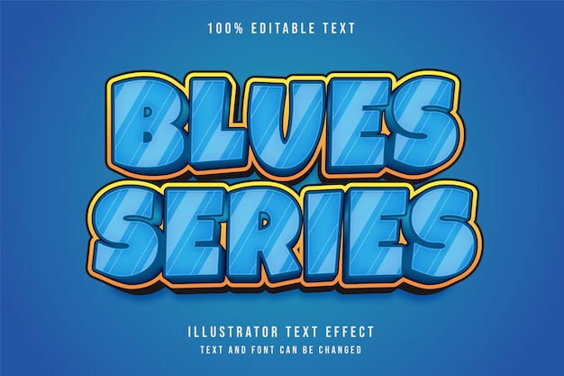 Série de blues, efeito de texto editável em 3D, gradação de azul e padrão amarelo estilo de sombra