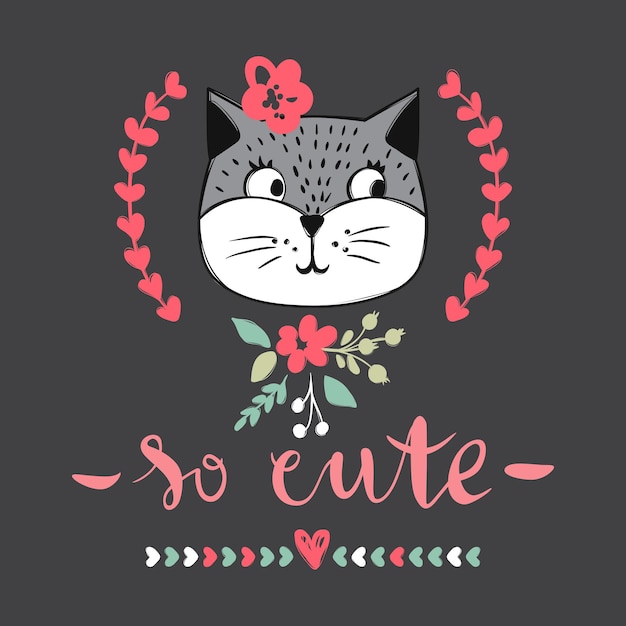 Vetor série de cartão de vetor com gatos bonitos da moda. conjunto de gatinho elegante. ilustração moderna na impressão de t-shirt de estilo de esboço, cartões, pôster. doodle kitty. animais para crianças. personagem engraçada.