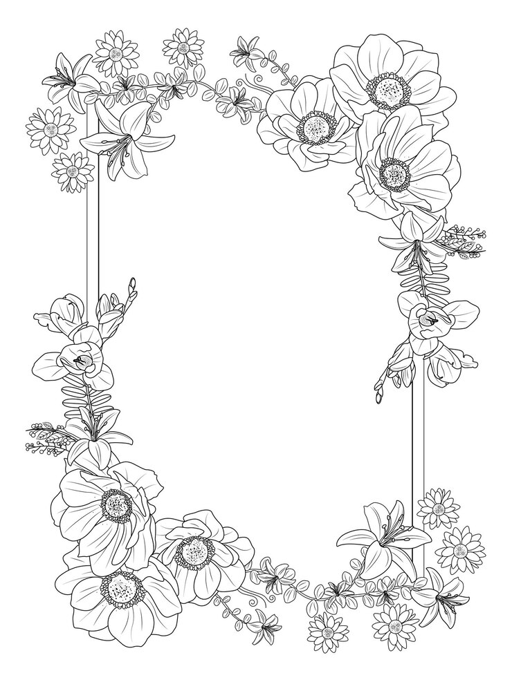 Série de livros para colorir de moldura floral página 2