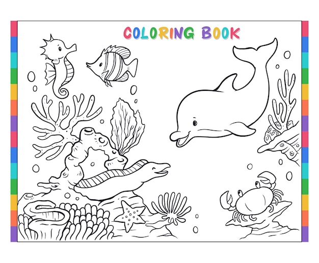 Série de livros para colorir subaquáticos para colorir golfinhos e corais