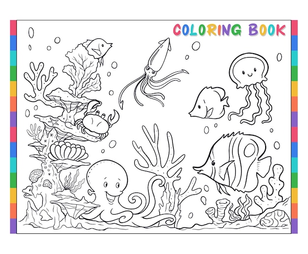 Série de livros para colorir subaquáticos para colorir polvos e corais