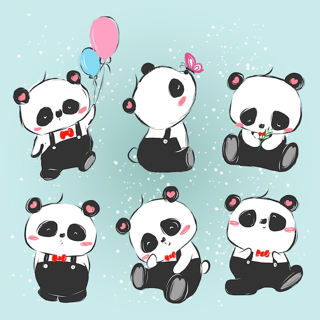 panda bonito comendo personagem de desenho animado de bambu kawaii. animal  adorável, feliz e engraçado desfrutar