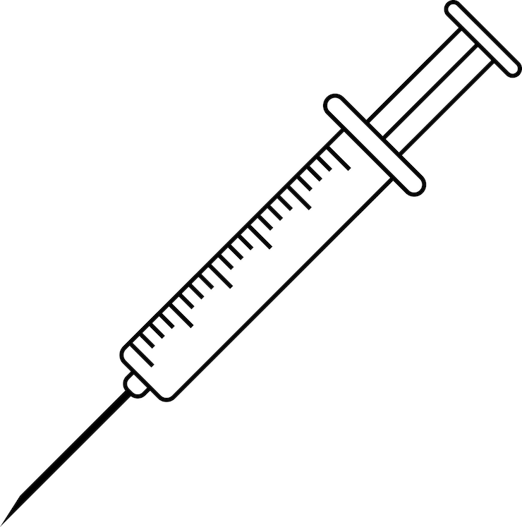 Vetor seringa médica para injeção de vacina, agulha de seringa descartável médica