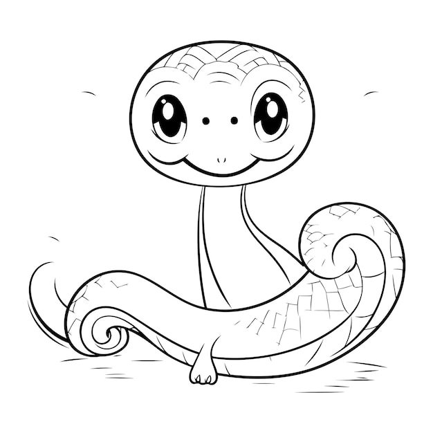 Vetor serpente de desenho animado bonito ilustração vetorial livro de colorir para crianças