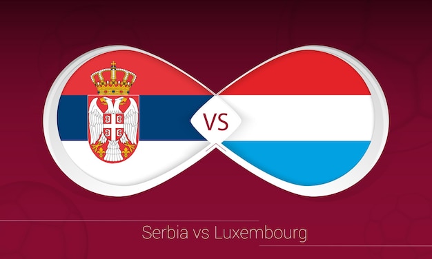 Sérvia vs Luxemburgo em competição de futebol, Grupo A. Versus ícone no fundo do futebol. Ilustração vetorial.