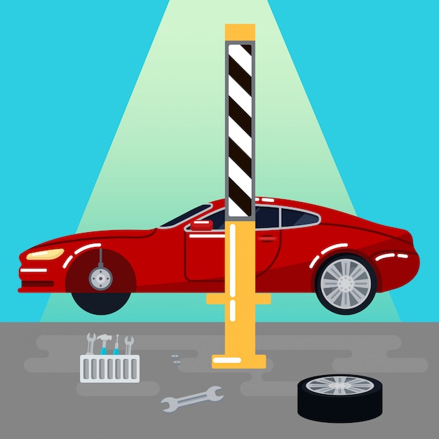 Serviço automotivo. reparos e diagnósticos do carro. auto manutenção. ilustração vetorial