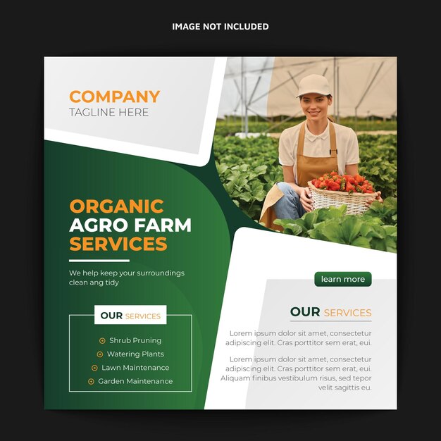 Serviço de agricultura e jardim para post de mídia social e design de banner