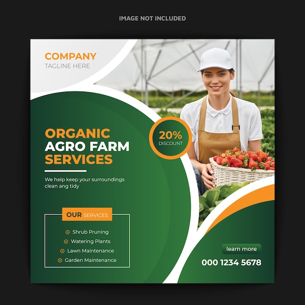 Serviço de agricultura e jardim para post de mídia social e design de banner