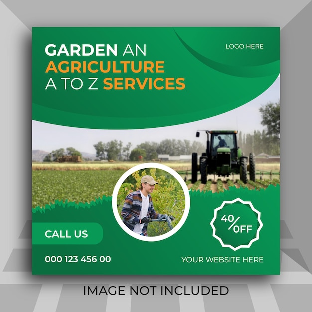 Serviço de agricultura e jardim para postagem de mídia social ou modelo de banner da web design vetorial premium