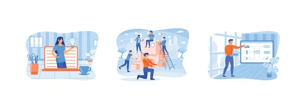 Serviço de ajuda virtual de assistente em linha Pessoas à procura de novas ideias e soluções