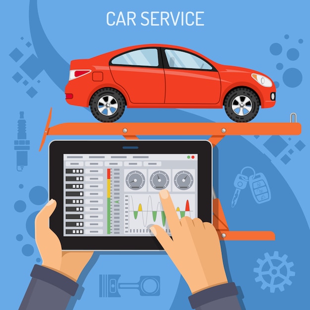 Vetor serviço de carro e conceito de manutenção