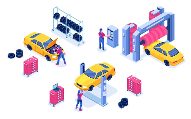 Serviço de carro ou garagem de manutenção de automóveis, centro de diagnóstico de transporte