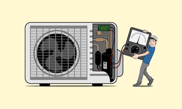 Vetor serviço de climatização com ilustração de design de personagens