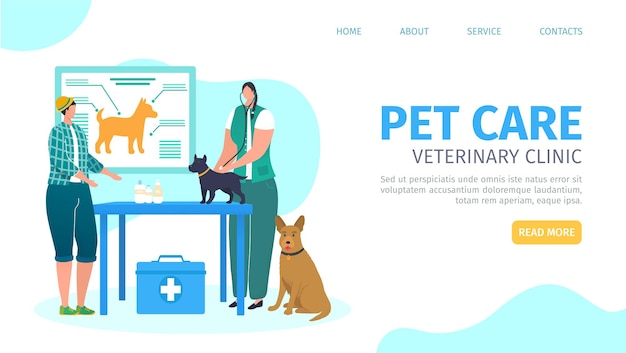 Vetor serviço de clínica veterinária para ilustração vetorial de página da web do conceito de cuidados com animais de estimação veterinária de mulher