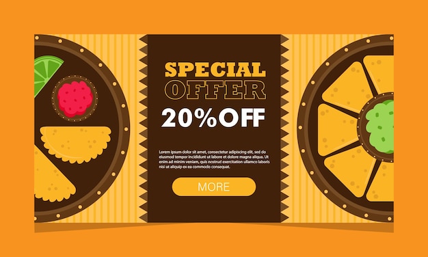 Serviço de comida mexicana oferece página da web Landing banner com vetor promocional