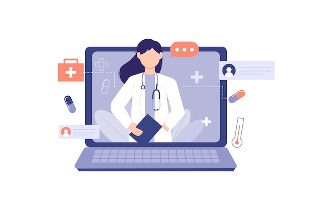 Serviço de consulta de saúde médica online com ilustração vetorial de médico