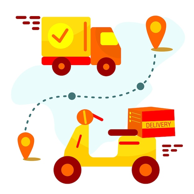 Serviço de entrega on-line rastreamento de pedidos on-line entrega em casa e no escritório Um caminhão uma scooter um mascarado