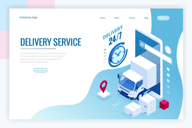 Serviço de entrega rápida isométrica Entrega on-line Compras on-line Instrumento financeiro conceito de banner da web Ilustração vetorial moderna inimigo site ou empréstimo