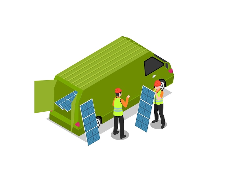 Vetor serviço de instalação de painéis solares 3d ilustração isométrica