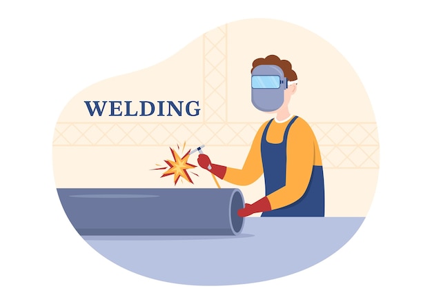 Vetor serviço de soldagem com estruturas metálicas de solda de soldador e construção de aço em ilustração plana