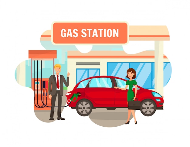 Serviço no posto de gasolina plana isolada ilustração