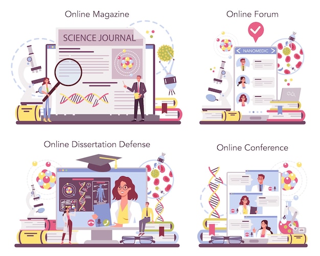 Serviço on-line nanomédico ou conjunto de plataformas. cientistas trabalham em laboratório de nanotecnologia.